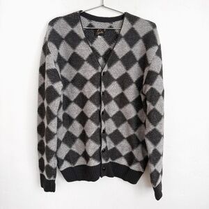 Needles Wool Cardigan Medium Black Gray Diamond Japan Knit
